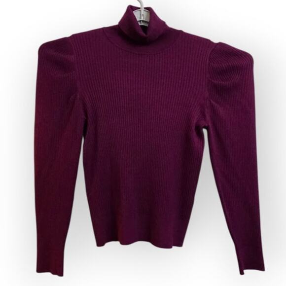 BOG‎ Collection Ribbed Turtleneck Sweater Plum Purple Women's M Puff Sleeve - Picture 2 of 7